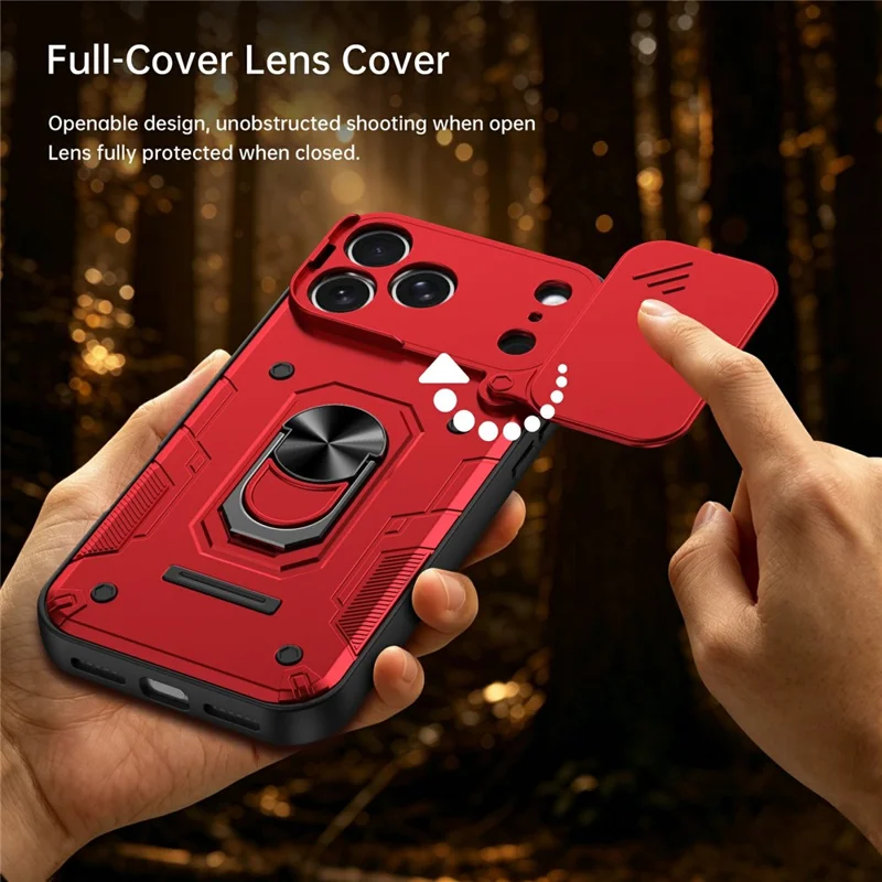 For iPhone 17 Pro Magnetic Case Sliding Lens Cover PC + TPU Phone Shell with Tempered Glass Film - Red