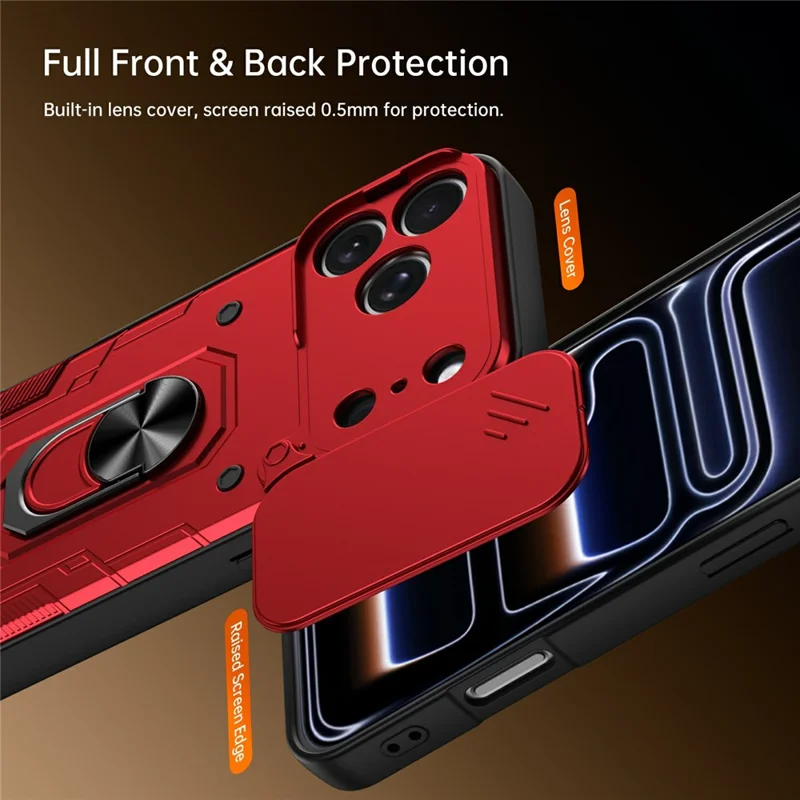 For iPhone 17 Pro Magnetic Case Sliding Lens Cover PC + TPU Phone Shell with Tempered Glass Film - Red