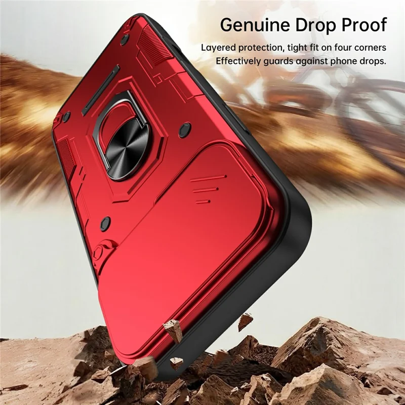 For iPhone 17 Pro Magnetic Case Sliding Lens Cover PC + TPU Phone Shell with Tempered Glass Film - Red
