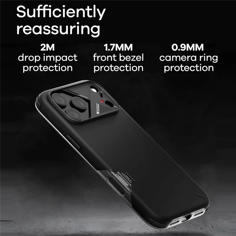 AULUMU A17 Für iPhone 17 Pro Max Stoßfester Magnetischer Case PC + TPU Handyhülle mit Aluminiumlegierter Kameraabdeckung – Schwarz