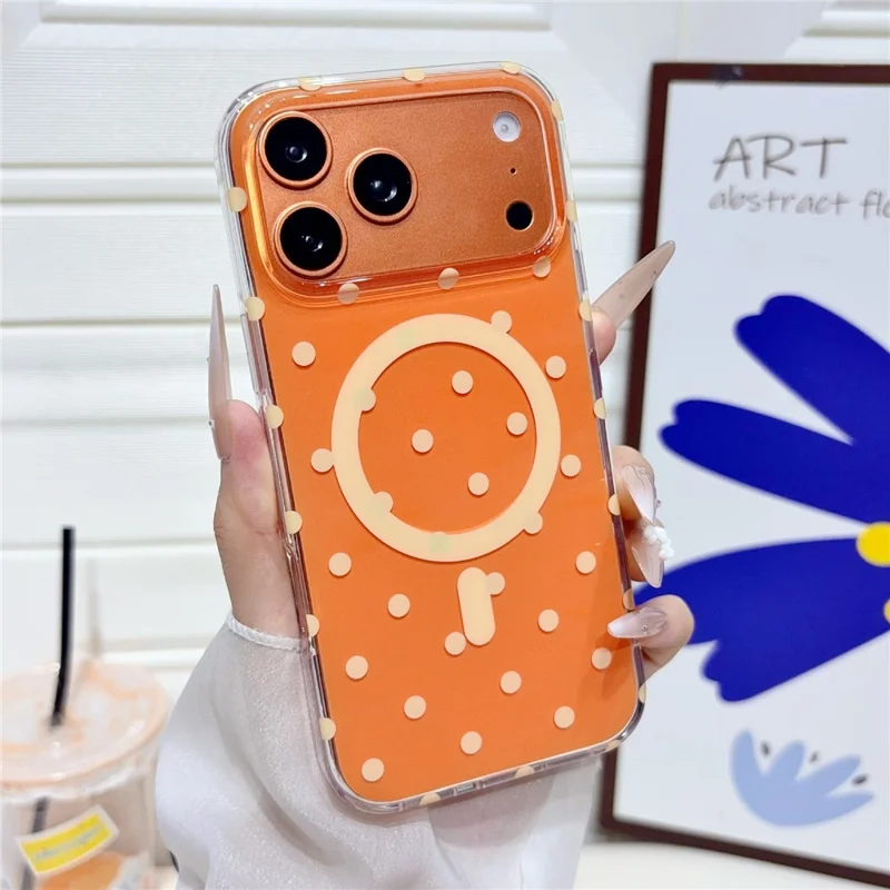For iPhone 17 Pro Case Polka Dot Pattern TPU + PC Phone Cover Compatible with MagSafe - Orange