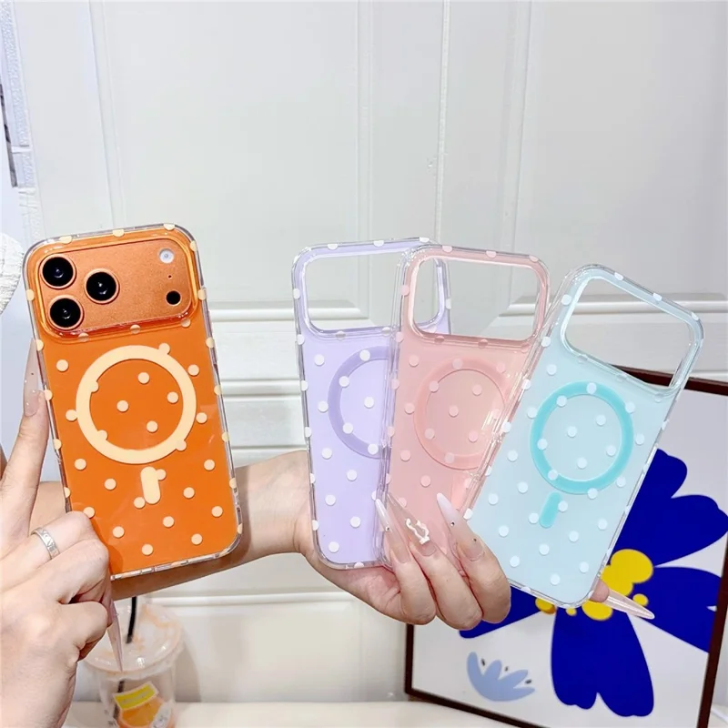 For iPhone 17 Pro Case Polka Dot Pattern TPU + PC Phone Cover Compatible with MagSafe - Orange