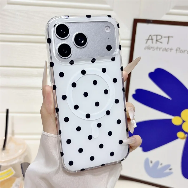 For iPhone 17 Pro Case Polka Dot Pattern TPU + PC Phone Cover Compatible with MagSafe - Black