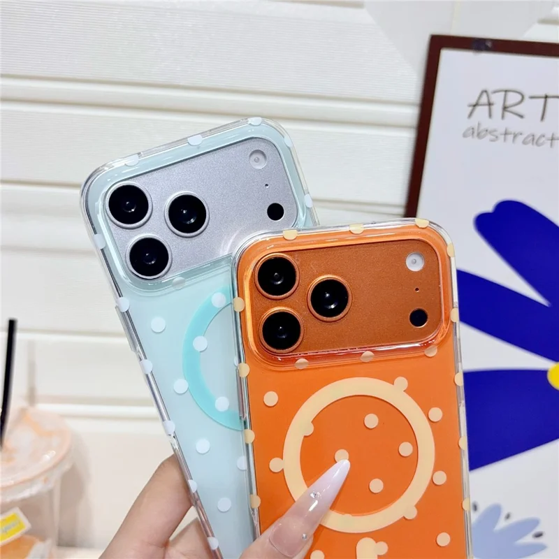 For iPhone 17 Pro Max-hoesje met stippenpatroon TPU + PC-telefoonhoes compatibel met MagSafe - Oranje