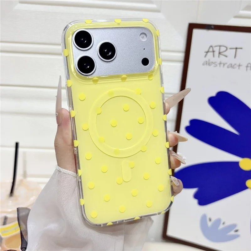 For iPhone 17 Pro Max Case Polka Dot Pattern TPU + PC Phone Cover Compatible with MagSafe - Yellow