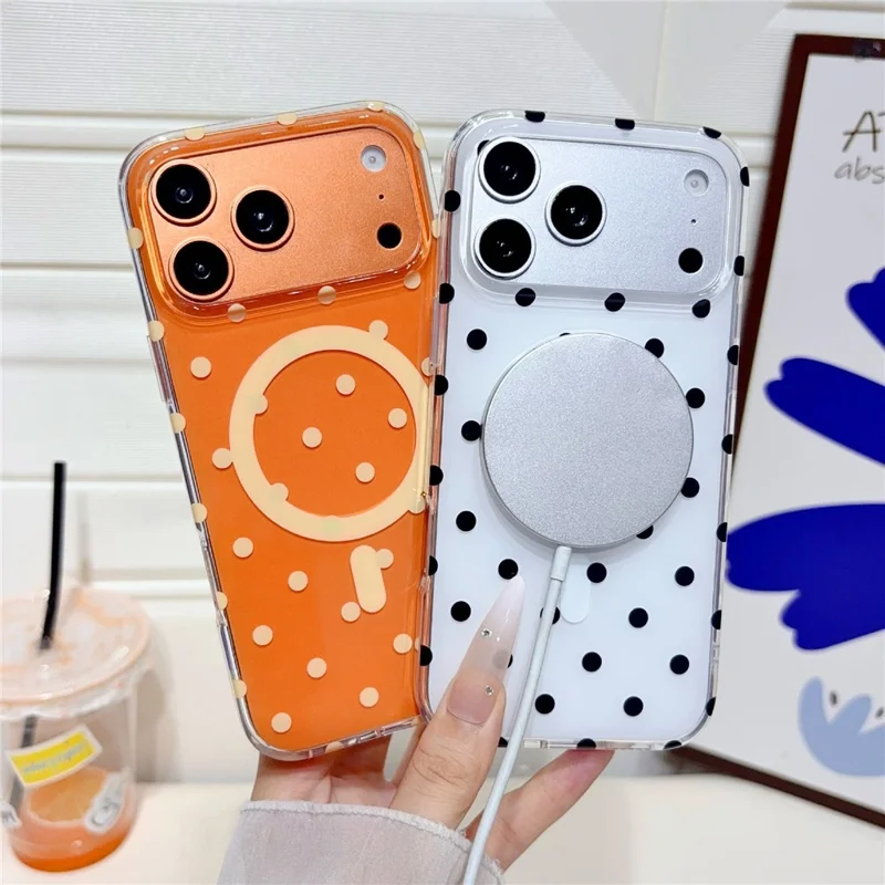 For iPhone 17 Pro Max Case Polka Dot Pattern TPU + PC Phone Cover Compatible with MagSafe - Yellow