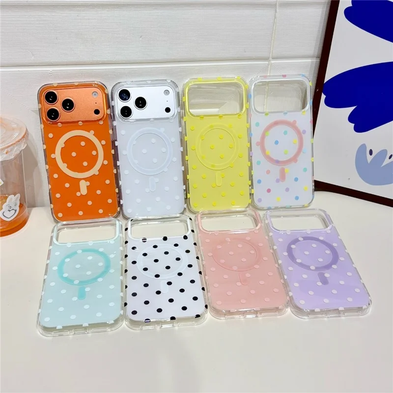 For iPhone 17 Pro Max Case Polka Dot Pattern TPU + PC Phone Cover Compatible with MagSafe - Yellow