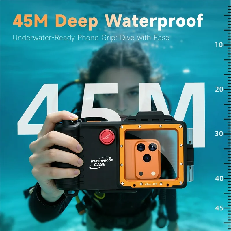 For iPhone 17 Diving Waterproof Case 45m / 147ft Underwater Photography Surfing Photo Video Housing Cover