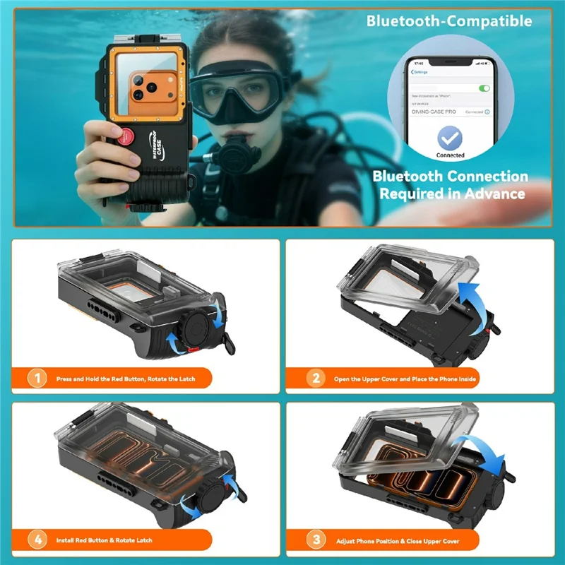 For iPhone 17 Diving Waterproof Case 45m / 147ft Underwater Photography Surfing Photo Video Housing Cover