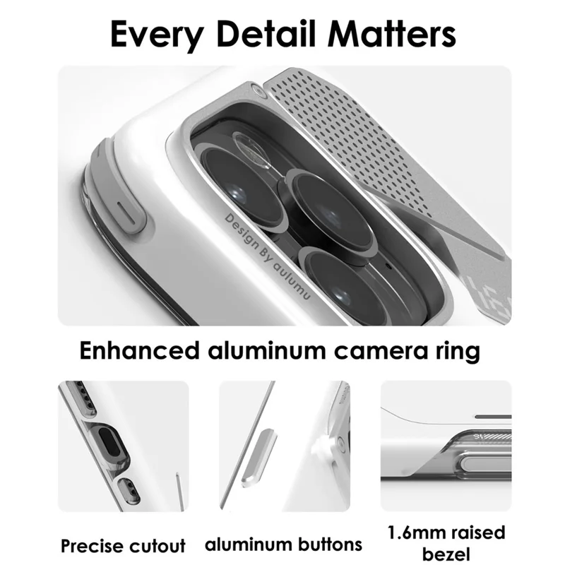 AULUMU A17 For iPhone 16 Pro Max Shockproof Case PC + TPU Phone Cover with Aluminum Alloy Camera Frame - White
