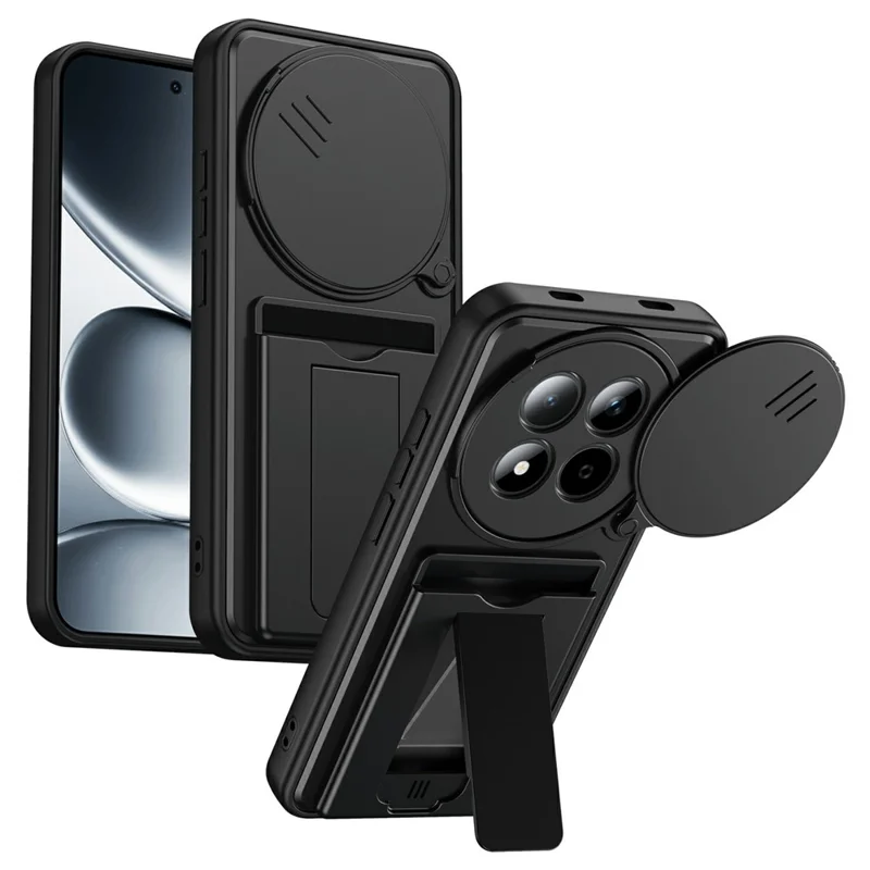 For Xiaomi Redmi Note 15 Pro 4G (Global) Case Lens Protection Kickstand PC + TPU Phone Cover with Card Holder - Black