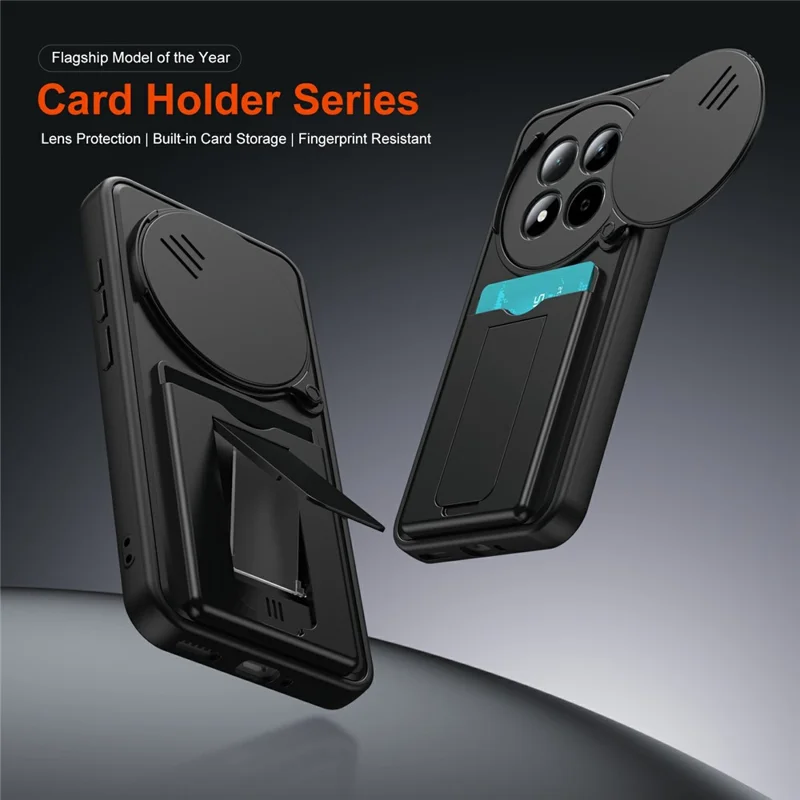 For Xiaomi Redmi Note 15 Pro 4G (Global) Case Lens Protection Kickstand PC + TPU Phone Cover with Card Holder - Black