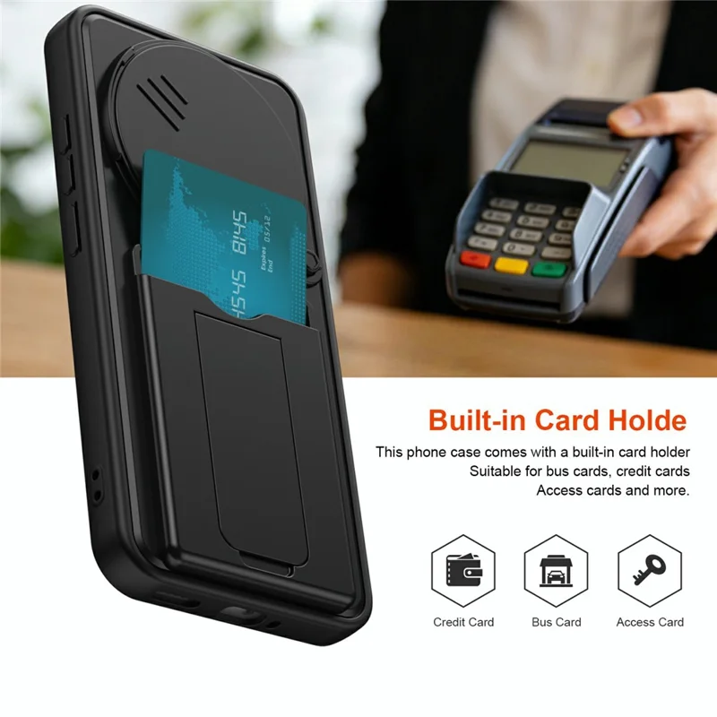 For Xiaomi Redmi Note 15 Pro 4G (Global) Case Lens Protection Kickstand PC + TPU Phone Cover with Card Holder - Black