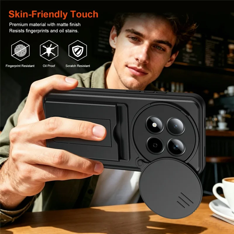 For Xiaomi Redmi Note 15 Pro 4G (Global) Case Lens Protection Kickstand PC + TPU Phone Cover with Card Holder - Black