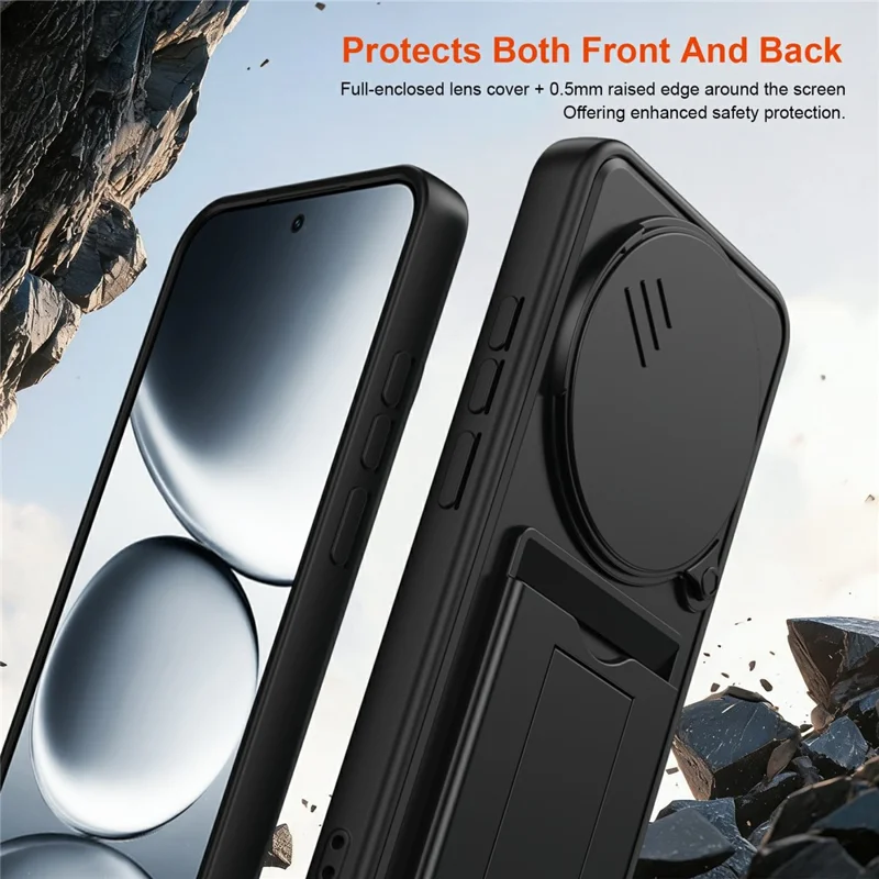 For Xiaomi Redmi Note 15 Pro 4G (Global) Case Lens Protection Kickstand PC + TPU Phone Cover with Card Holder - Black