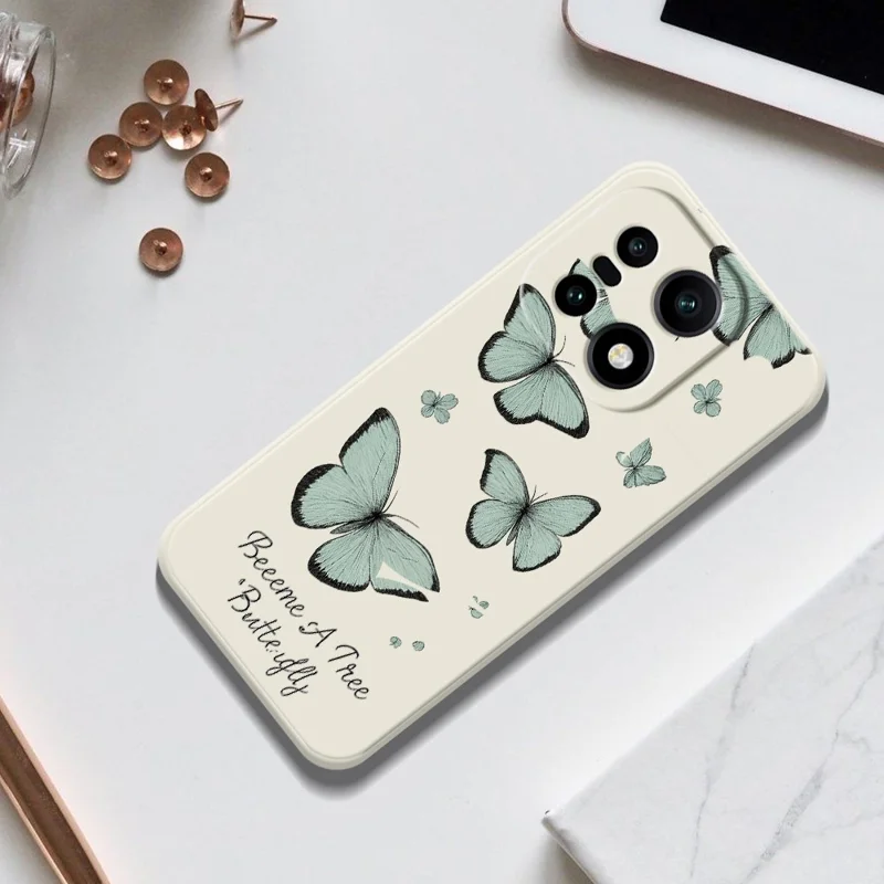 För OnePlus 15 5G-skåll med grönt fjärilsmönster Raka kanter TPU mobilhölje - beige