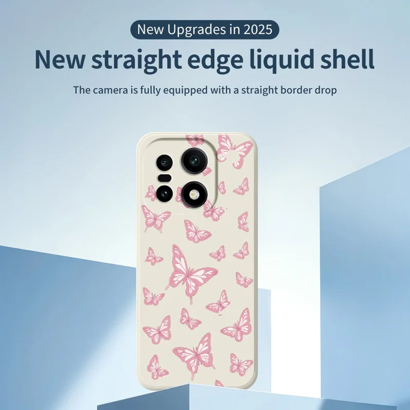 For OnePlus 15 5G Case Pink Butterflies Pattern Printing Straight Edge TPU Phone Back Cover - Beige
