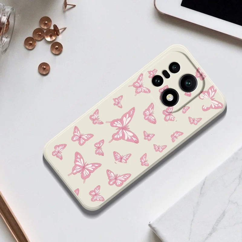 For OnePlus 15 5G Case Pink Butterflies Pattern Printing Straight Edge TPU Phone Back Cover - Beige