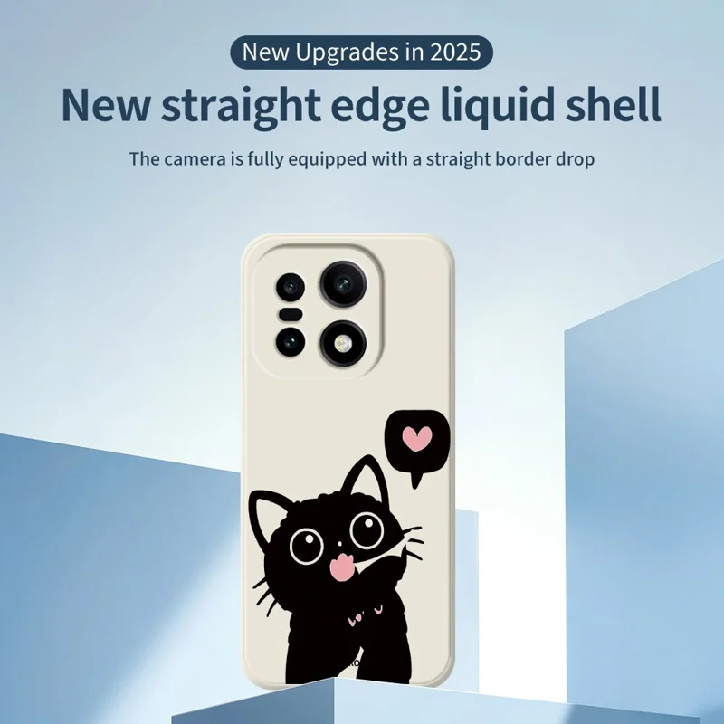 För OnePlus 15 5G-fodral Kärlekens svarta kattmönster Tryckta raka kanter TPU mobilbakdäck - Beige