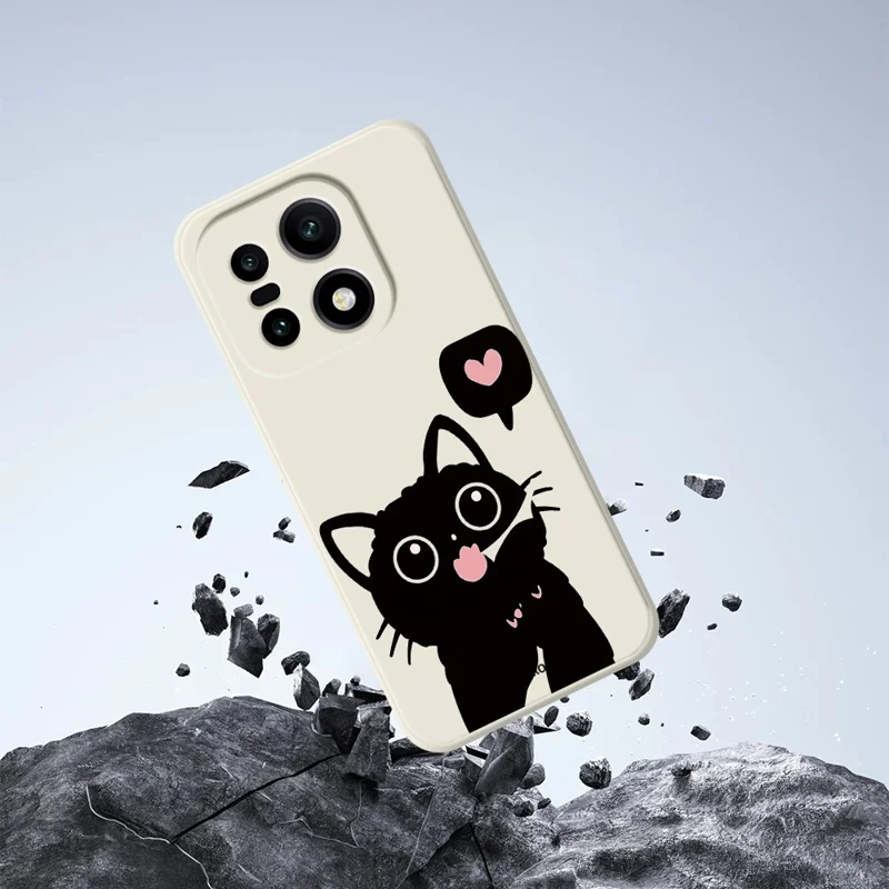 För OnePlus 15 5G-fodral Kärlekens svarta kattmönster Tryckta raka kanter TPU mobilbakdäck - Beige