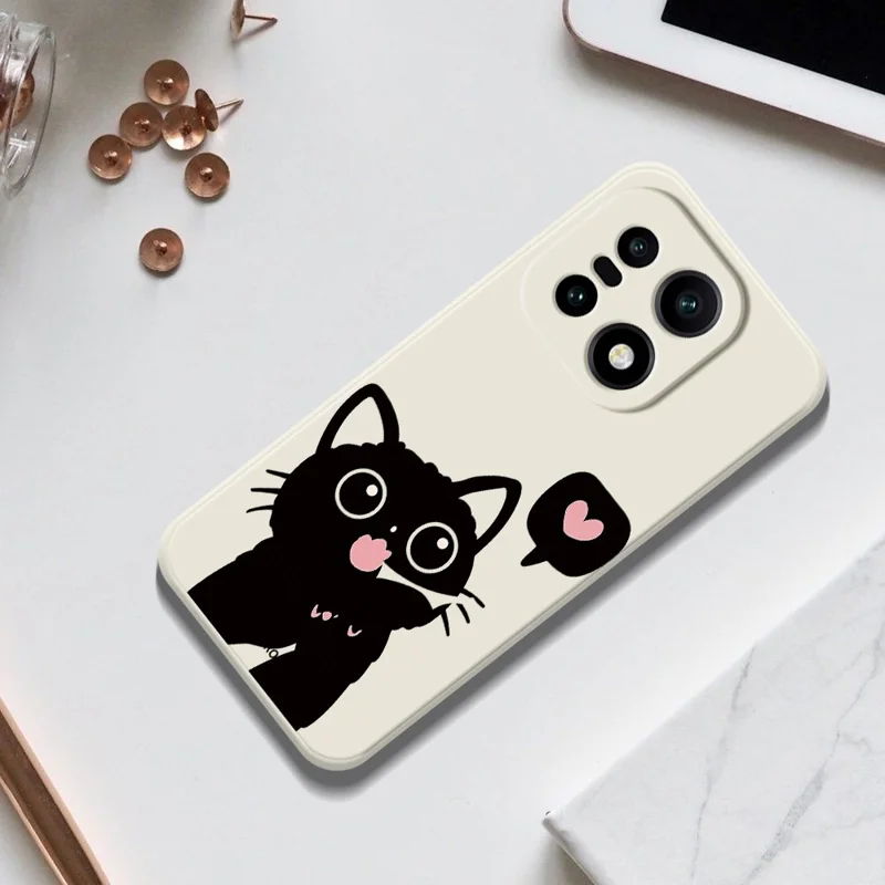För OnePlus 15 5G-fodral Kärlekens svarta kattmönster Tryckta raka kanter TPU mobilbakdäck - Beige