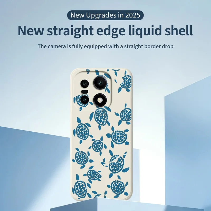 För OnePlus 15 5G-fodral blå sköldpaddsmönstrad tryckt rät kant TPU mobilbakdäck - beige