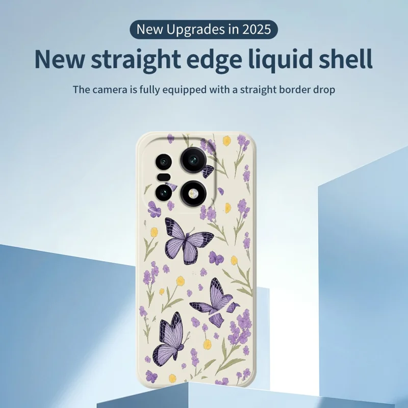 För OnePlus 15 5G-skåll Fönsterlilafjärils mönstertryck Raka kanter TPU mobilhörsdschablon - beige