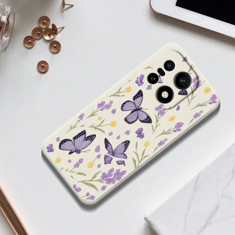 För OnePlus 15 5G-skåll Fönsterlilafjärils mönstertryck Raka kanter TPU mobilhörsdschablon - beige