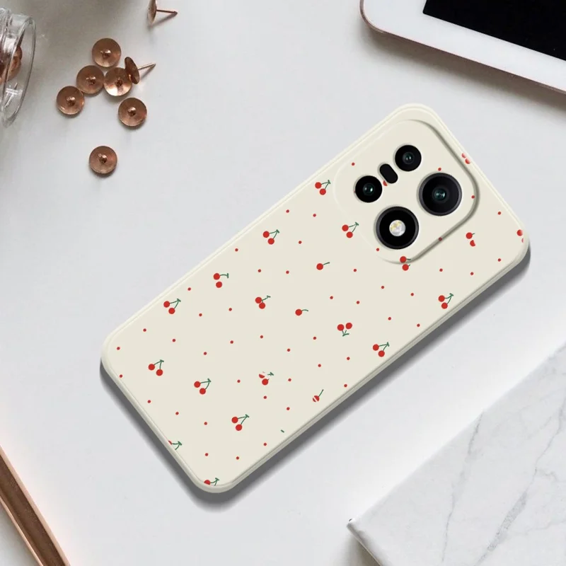 För OnePlus 15 5G-fodral Röd kirsebärsdesign Raka kanter TPU mobilhölje - Beige