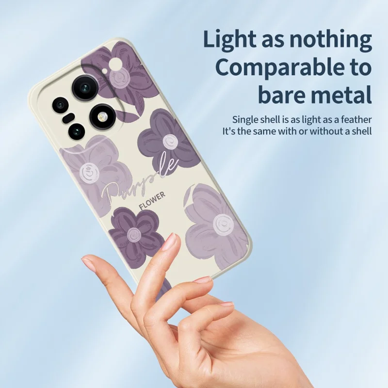 För OnePlus 15 5G-fodral Lila blomstermönster Raka kanter TPU mobilhörsida - Beige