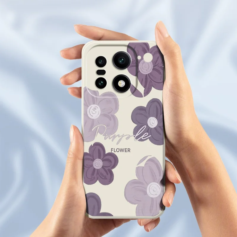 För OnePlus 15 5G-fodral Lila blomstermönster Raka kanter TPU mobilhörsida - Beige