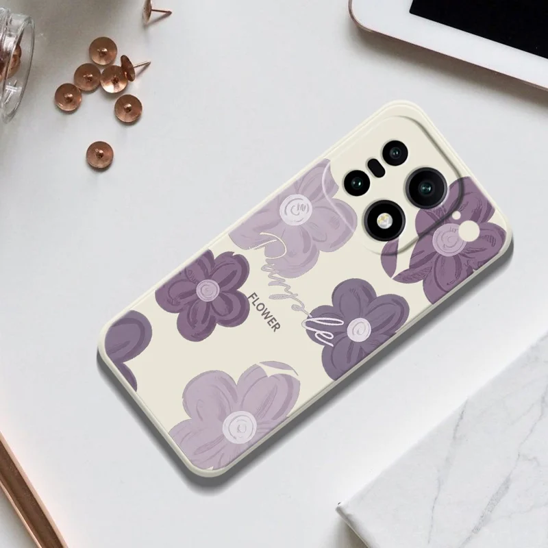 För OnePlus 15 5G-fodral Lila blomstermönster Raka kanter TPU mobilhörsida - Beige