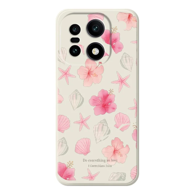 För OnePlus 15 5G skal Skal med tryckt körsbärsblomsmönster Raka kanter TPU mobilhållare - Beige