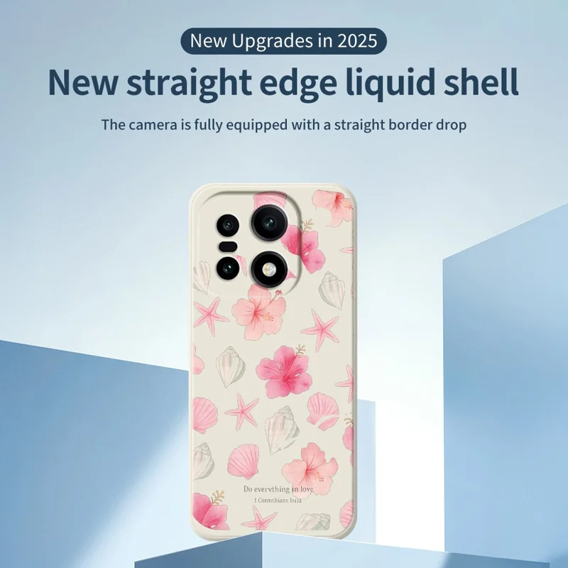 För OnePlus 15 5G skal Skal med tryckt körsbärsblomsmönster Raka kanter TPU mobilhållare - Beige