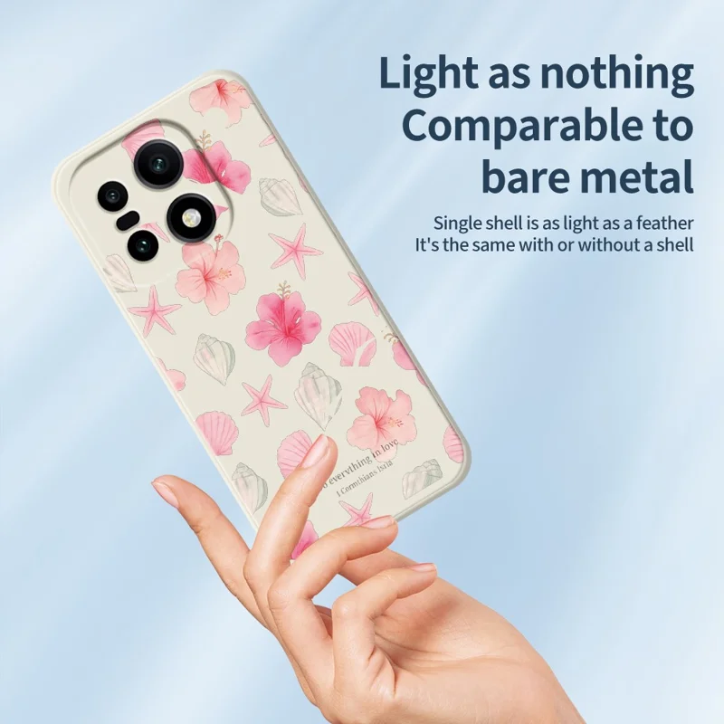 För OnePlus 15 5G skal Skal med tryckt körsbärsblomsmönster Raka kanter TPU mobilhållare - Beige