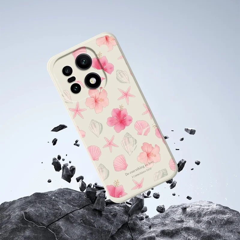 För OnePlus 15 5G skal Skal med tryckt körsbärsblomsmönster Raka kanter TPU mobilhållare - Beige