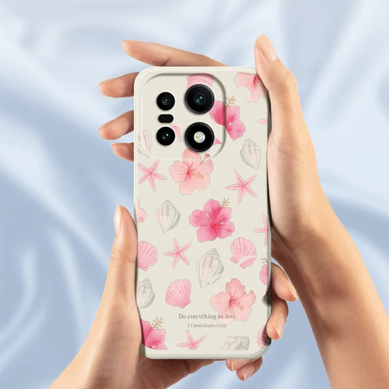 För OnePlus 15 5G skal Skal med tryckt körsbärsblomsmönster Raka kanter TPU mobilhållare - Beige