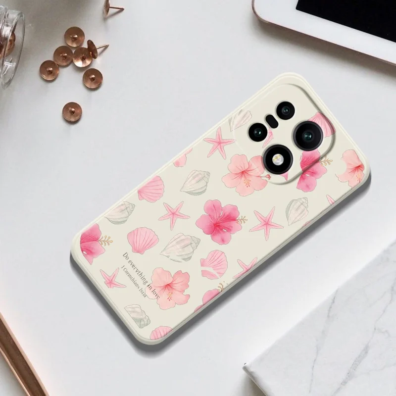 För OnePlus 15 5G skal Skal med tryckt körsbärsblomsmönster Raka kanter TPU mobilhållare - Beige