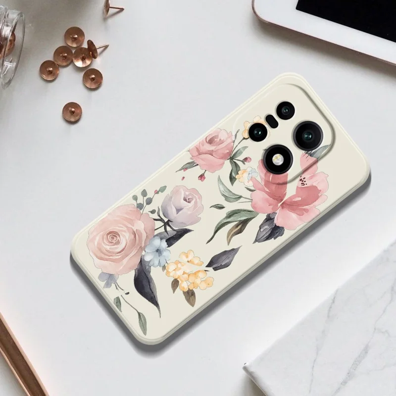 For OnePlus 15 5G Case Grote Bloemenpatroon Afdruk Rechte Rand TPU Telefoon Achterkant - Beige