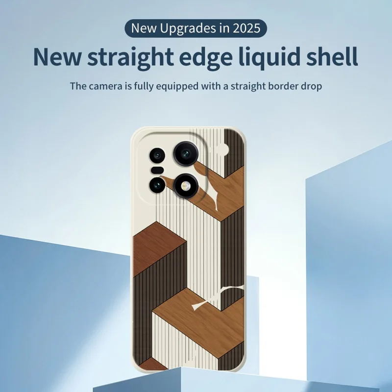För OnePlus 15 5G-fodral med geometrisk mönstertryckt trästruktur, raka kanter, TPU mobilhållare - Beige