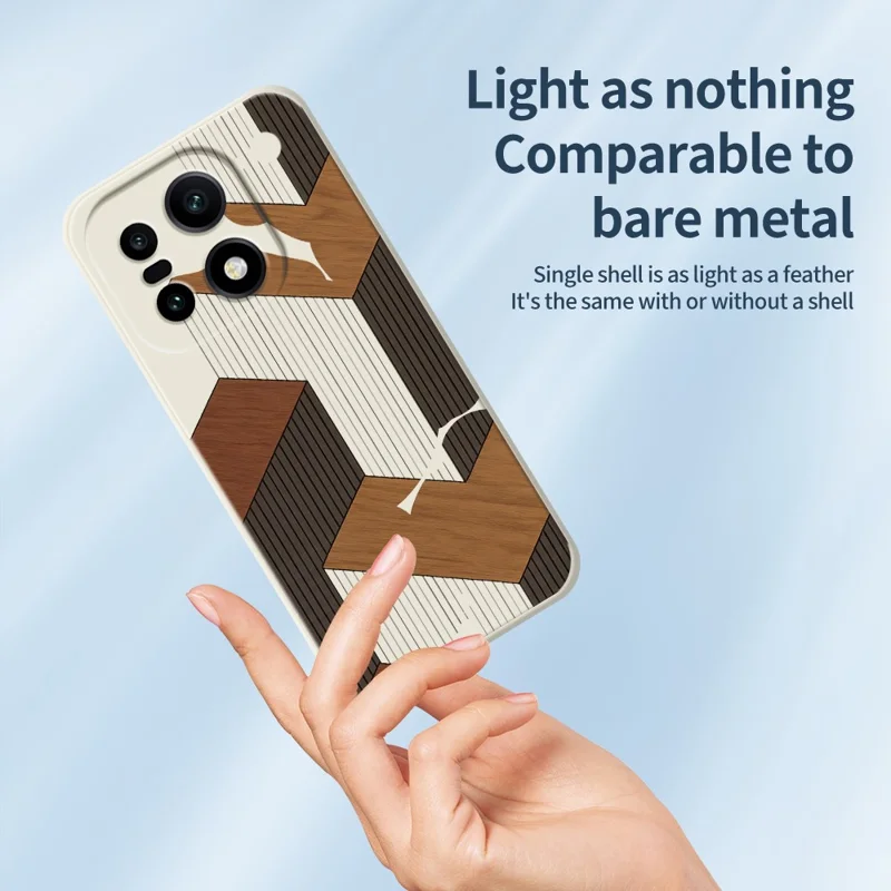 För OnePlus 15 5G-fodral med geometrisk mönstertryckt trästruktur, raka kanter, TPU mobilhållare - Beige