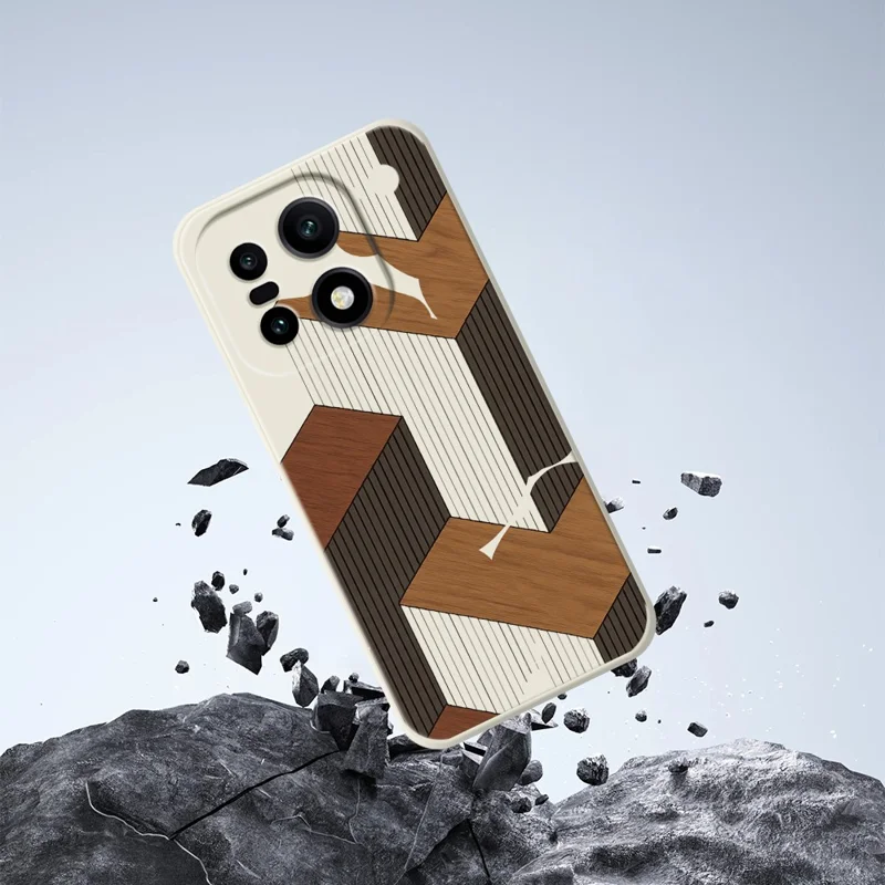 För OnePlus 15 5G-fodral med geometrisk mönstertryckt trästruktur, raka kanter, TPU mobilhållare - Beige