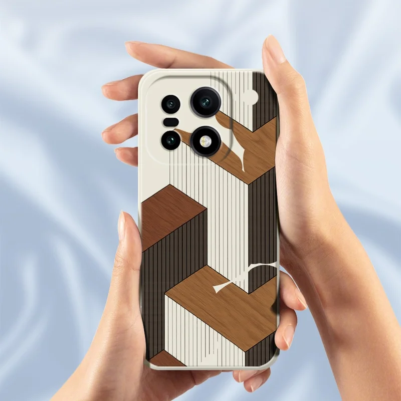 För OnePlus 15 5G-fodral med geometrisk mönstertryckt trästruktur, raka kanter, TPU mobilhållare - Beige