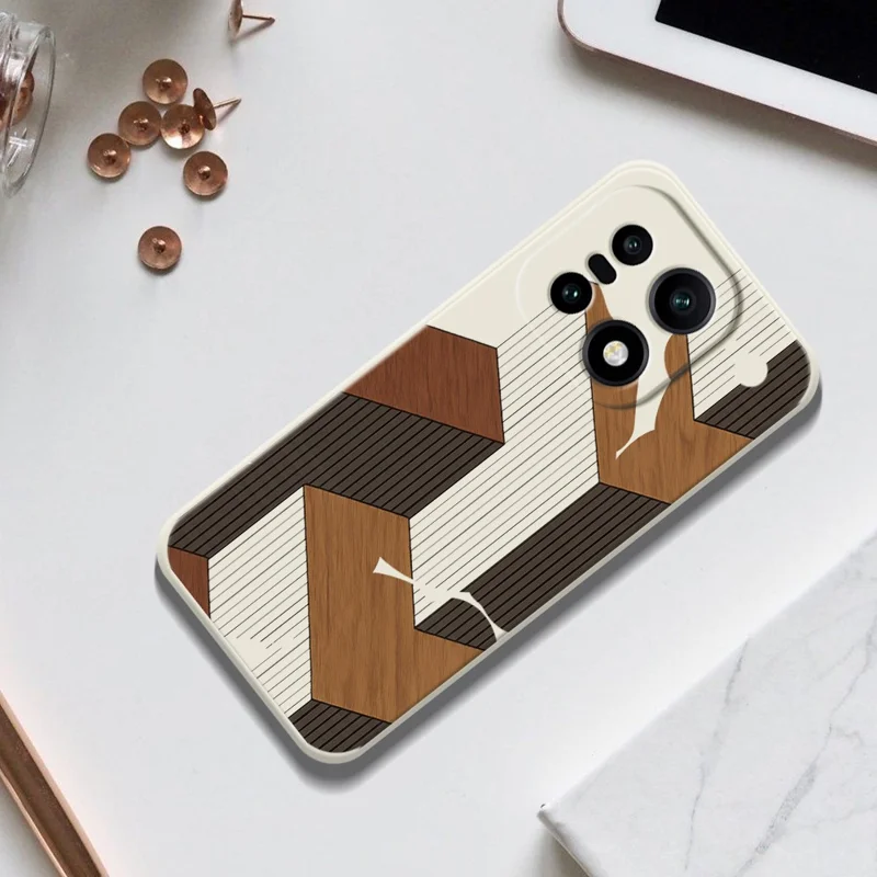 För OnePlus 15 5G-fodral med geometrisk mönstertryckt trästruktur, raka kanter, TPU mobilhållare - Beige