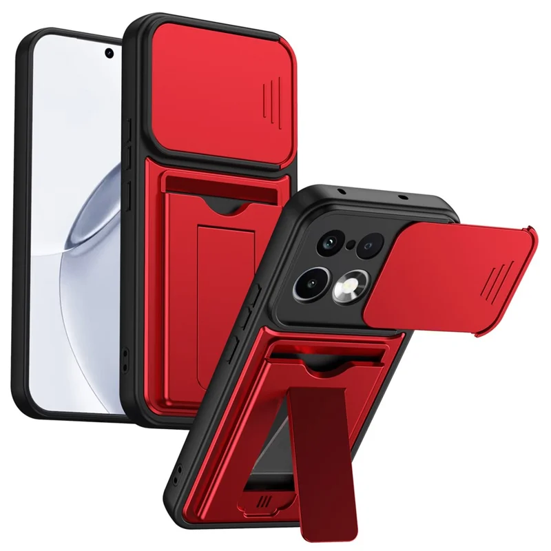 For Realme 16 Pro 5G Case Lens Protection Kickstand PC + TPU Phone Cover with Card Holder - Red