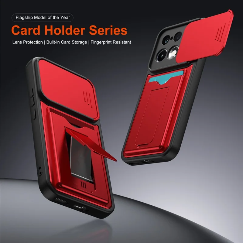 For Realme 16 Pro 5G Case Lens Protection Kickstand PC + TPU Phone Cover with Card Holder - Red