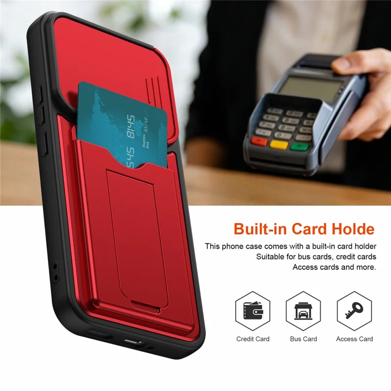 For Realme 16 Pro 5G Case Lens Protection Kickstand PC + TPU Phone Cover with Card Holder - Red