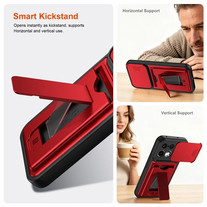 For Realme 16 Pro 5G Case Lens Protection Kickstand PC + TPU Phone Cover with Card Holder - Red