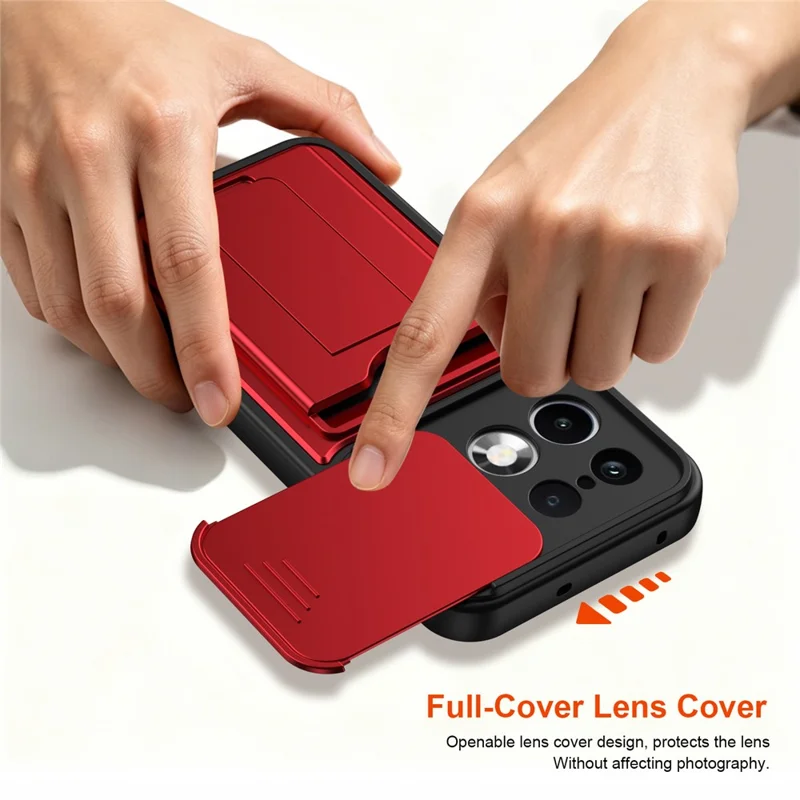 For Realme 16 Pro 5G Case Lens Protection Kickstand PC + TPU Phone Cover with Card Holder - Red
