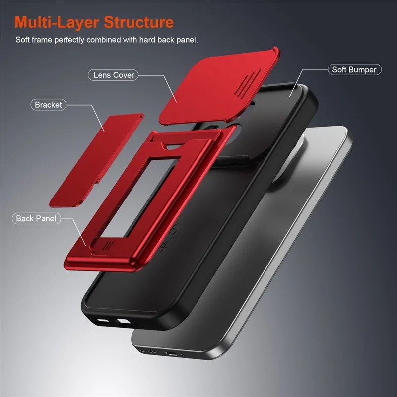 For Realme 16 Pro 5G Case Lens Protection Kickstand PC + TPU Phone Cover with Card Holder - Red